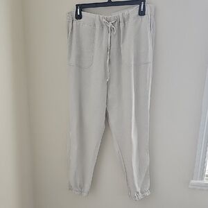Per Se Womens Linen Light Gray Joggers. Size XL 4 Pockets.